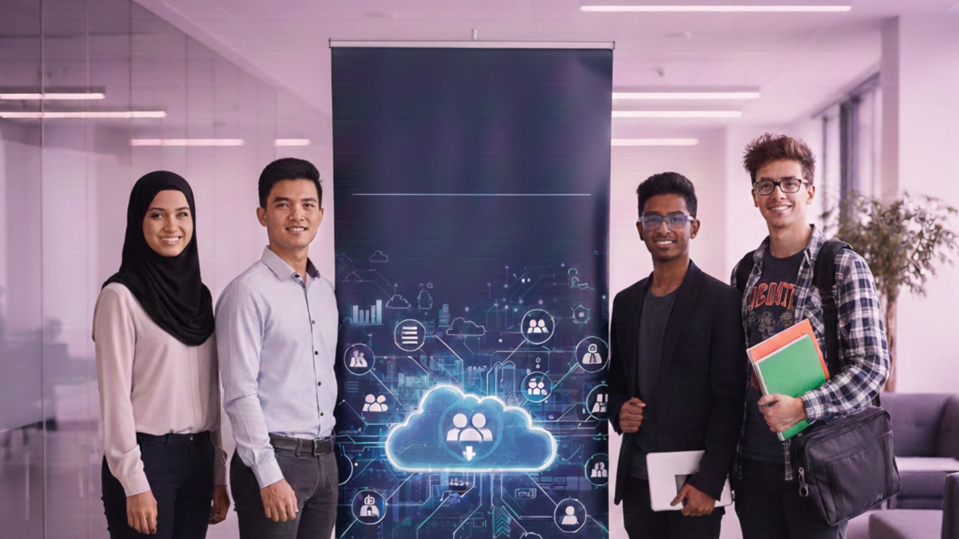 Malaysian people working in modern office